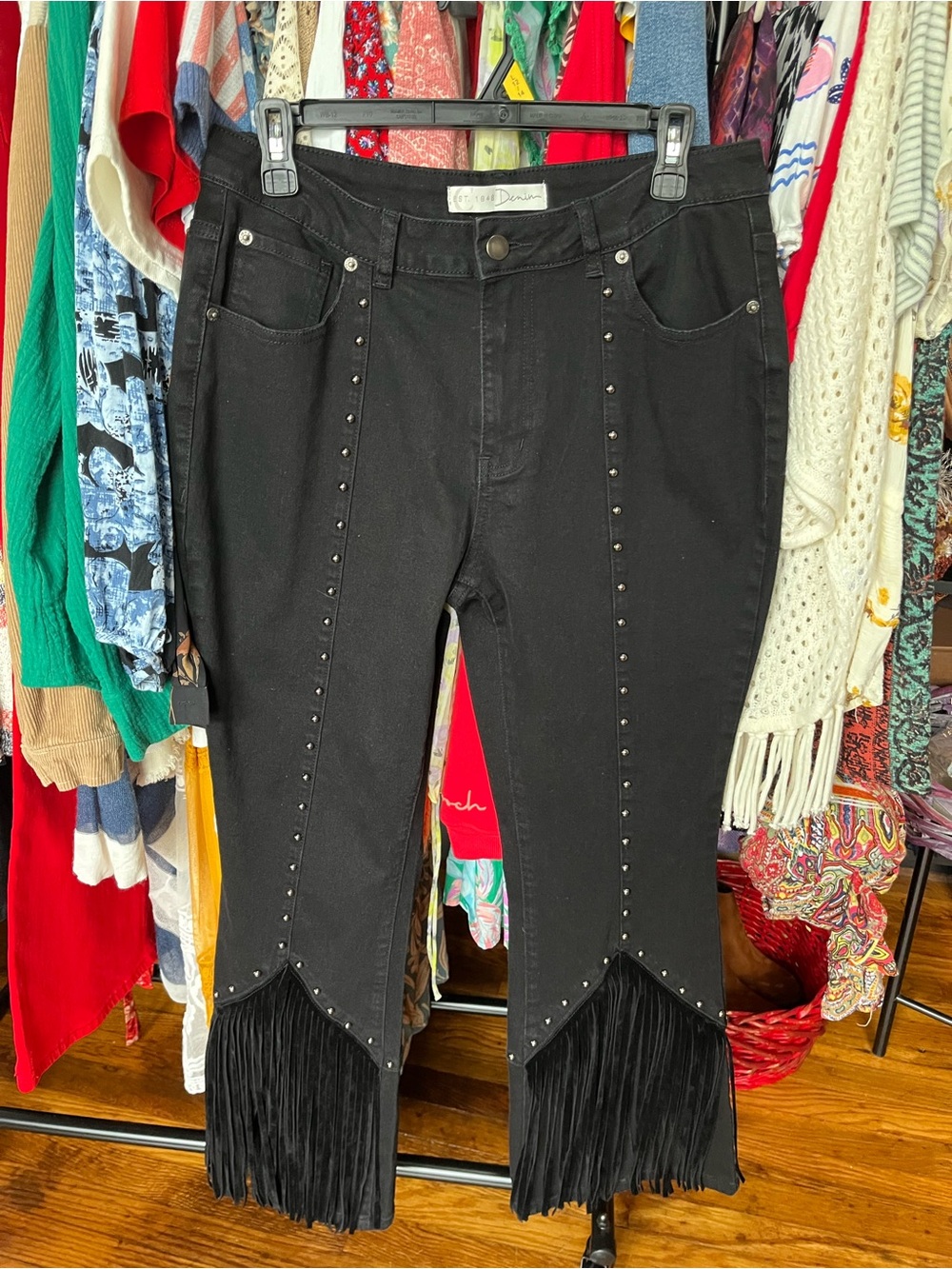 Cato Denim Size 12 Western Black Studded Fringe Women's Jeans